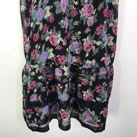 Forever 21 Dress Womens M Empire Waist Mini Dark Florals Square Neck Lace Y2K - Picture 4 of 9